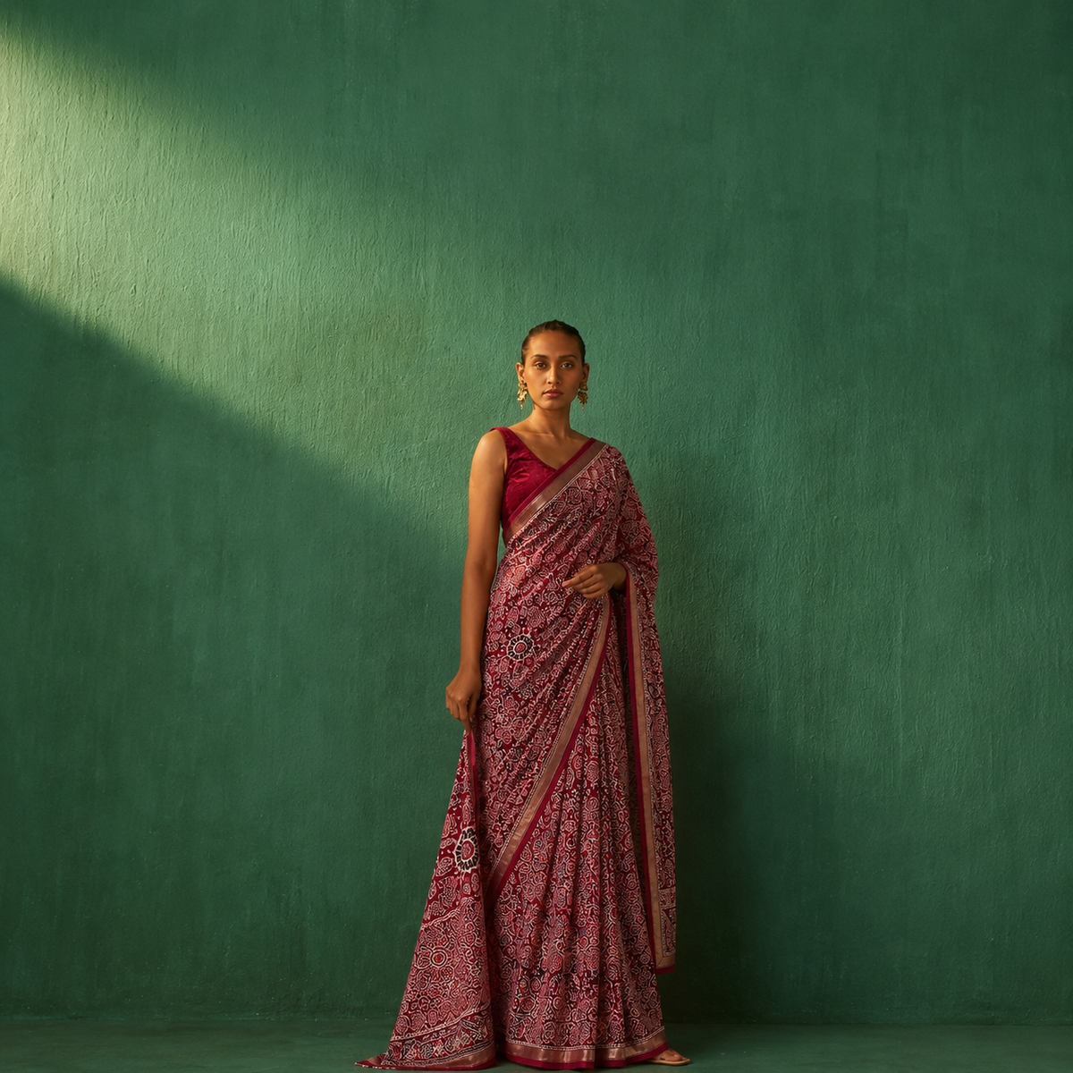 Red Ajrak Pure Cotton Saree