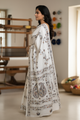 White Bangalore Silk Traditional Saree with Handcrafted Kantha Stitch
