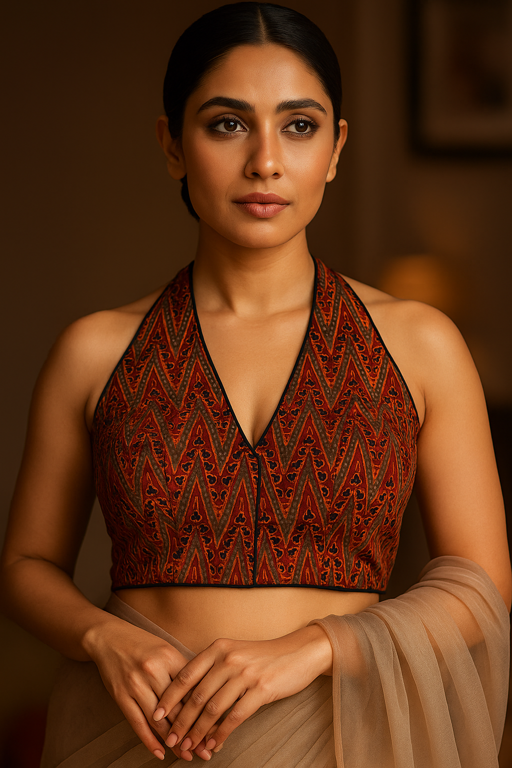 Pure Handcrafted Ajrakh cotton Designer Blouse