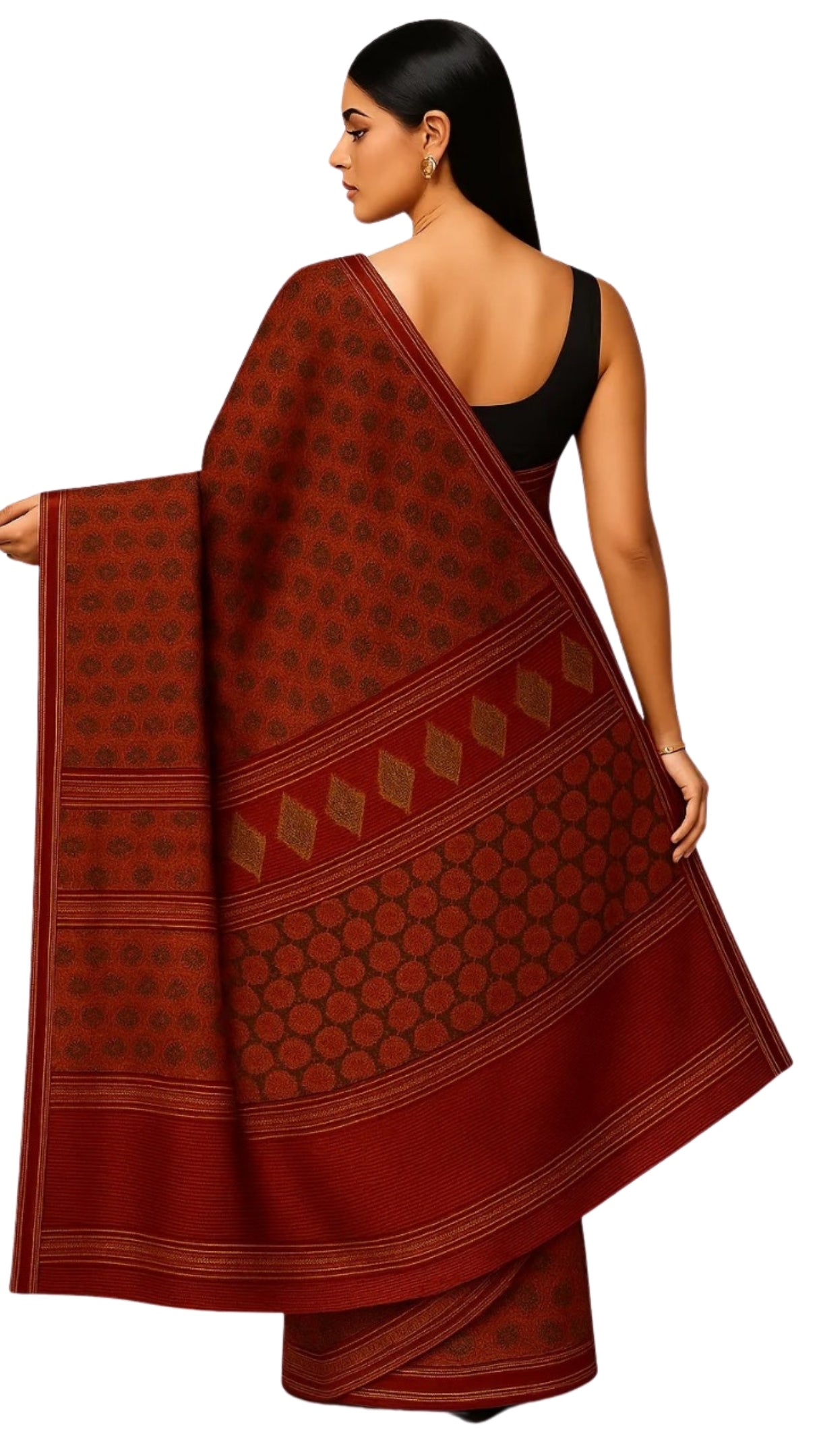 Dharohhar Women Cotton Blend Ajrak Printed Saree with Printed Unstitched Blouse Piece | Summer Special Traditional Sari | Everyday/Festive Sari - Maroon