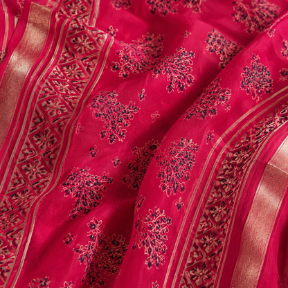 Pink Ajrak Pure Cotton Saree