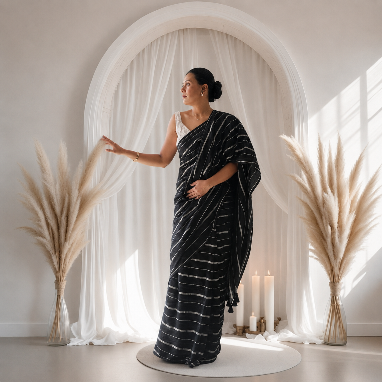 Black Mul Cotton Saree
