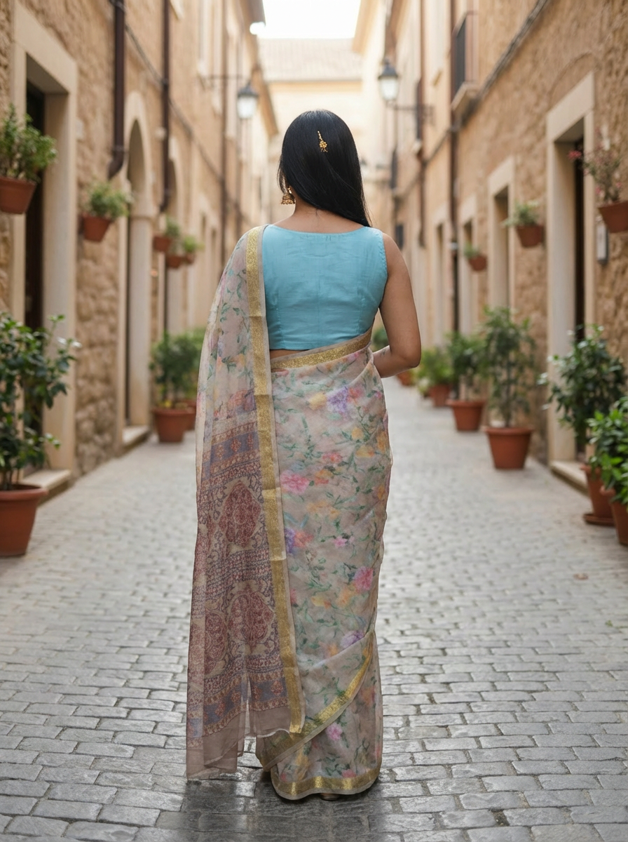 Floral Print Pure Silk Saree