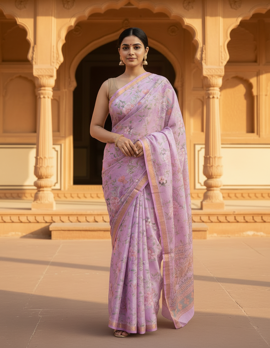 Floral Print Pure Silk Saree