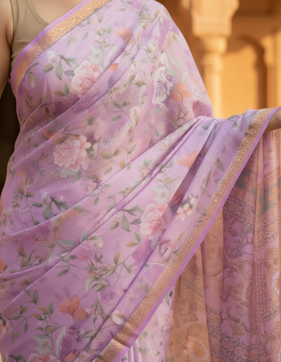 Floral Print Pure Silk Saree