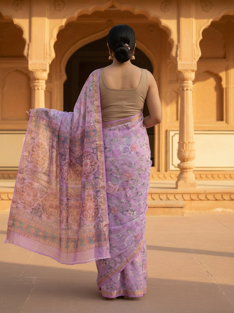 Floral Print Pure Silk Saree