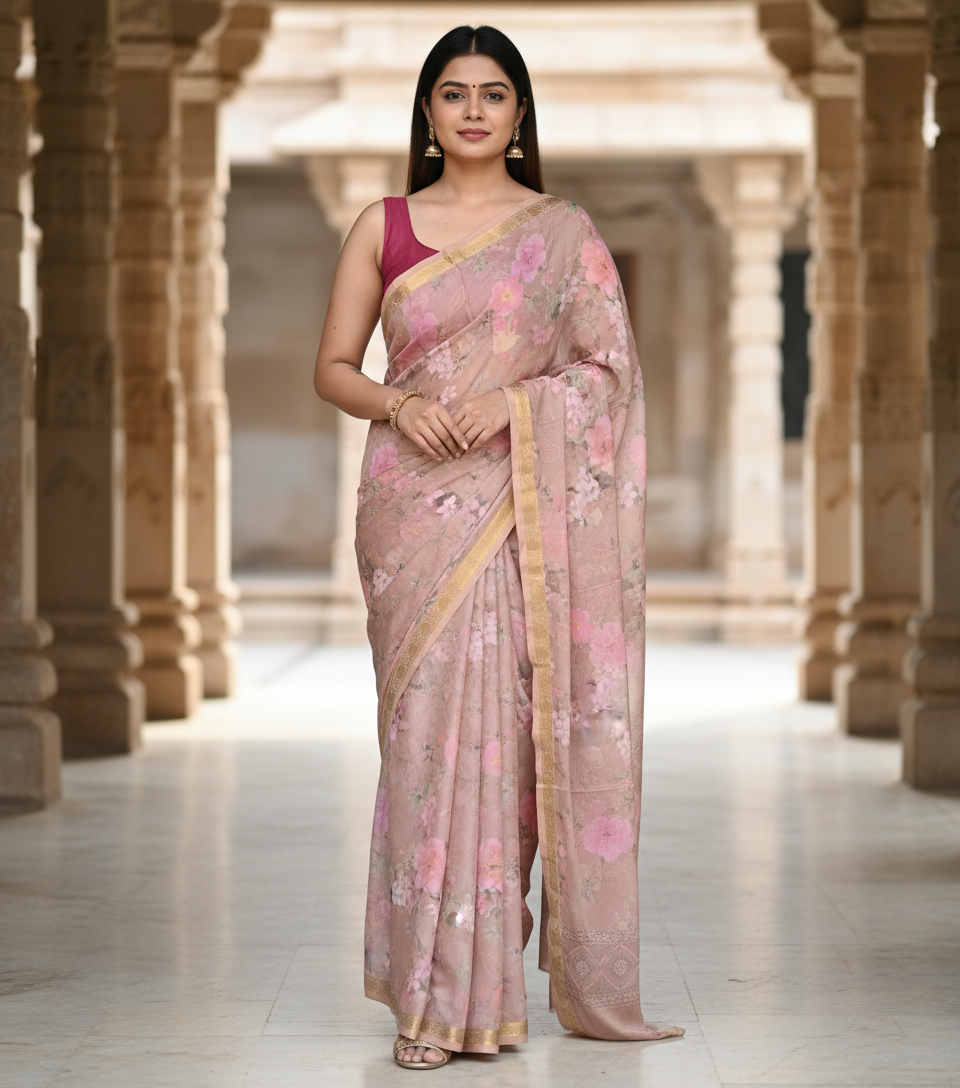 Floral Print Pure Silk Saree