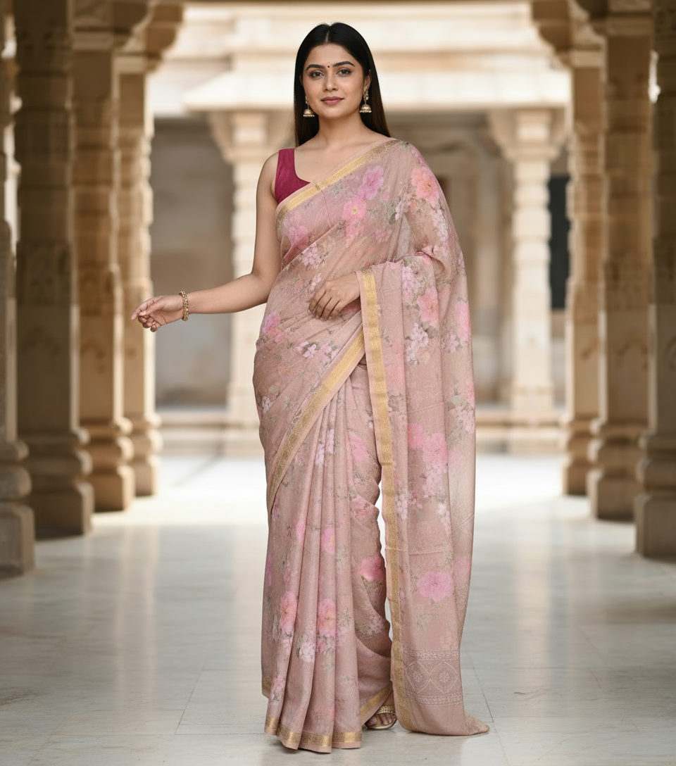 Floral Print Pure Silk Saree