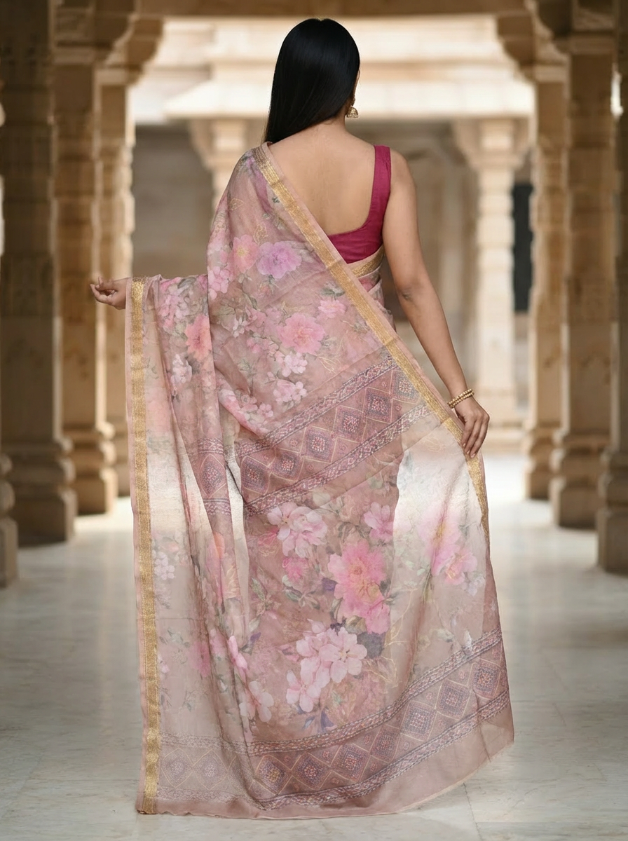 Floral Print Pure Silk Saree