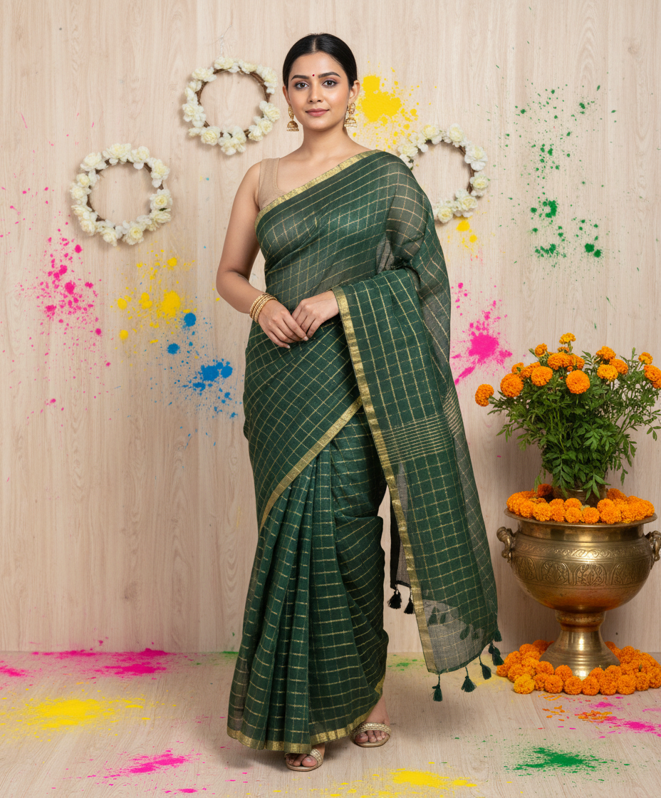 Cotton Zari Chequered