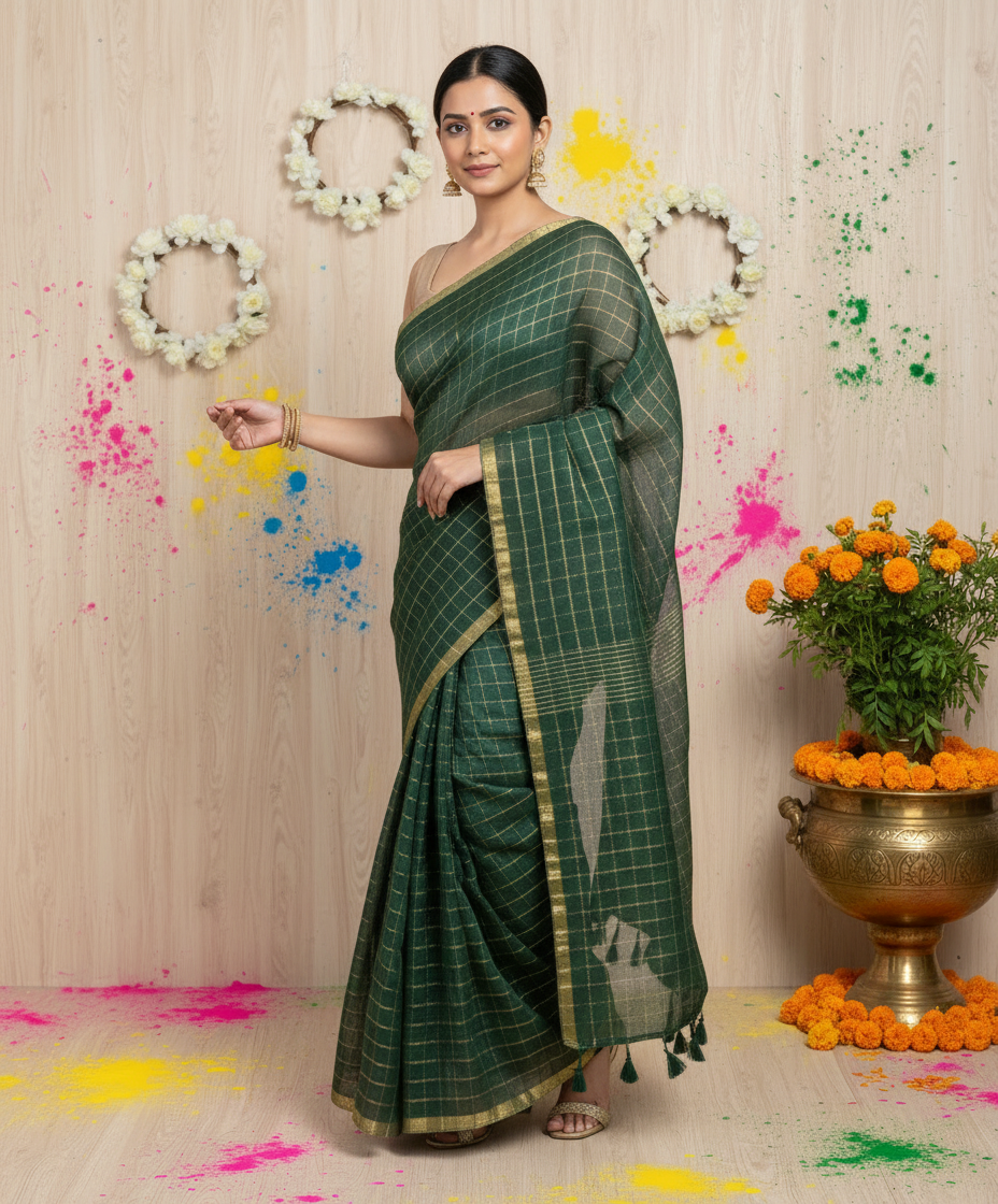 Cotton Zari Chequered