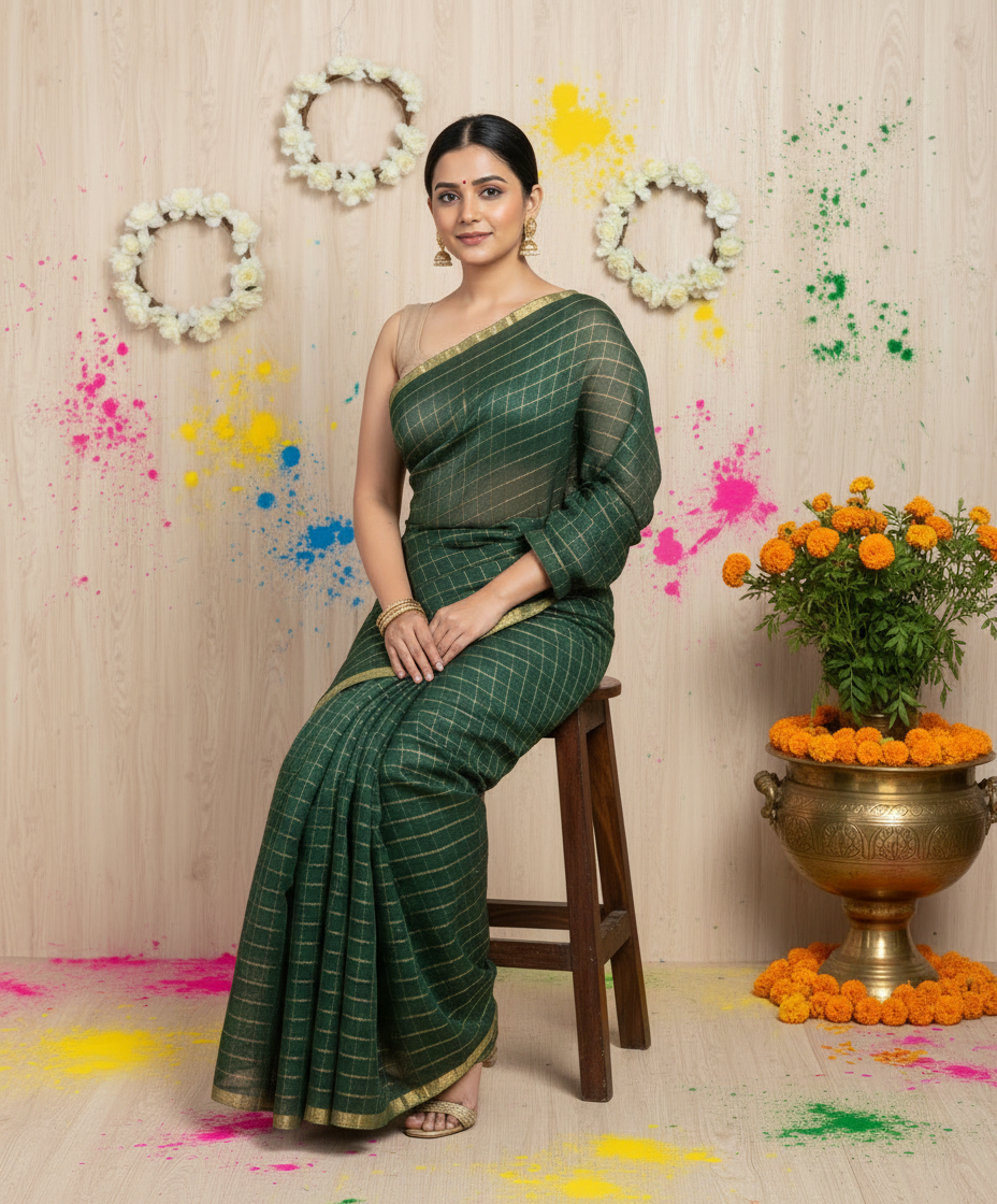 Cotton Zari Chequered