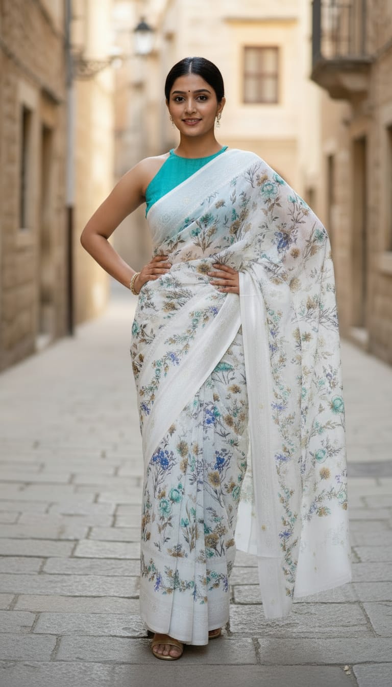 Zyra Floral Organza Saree