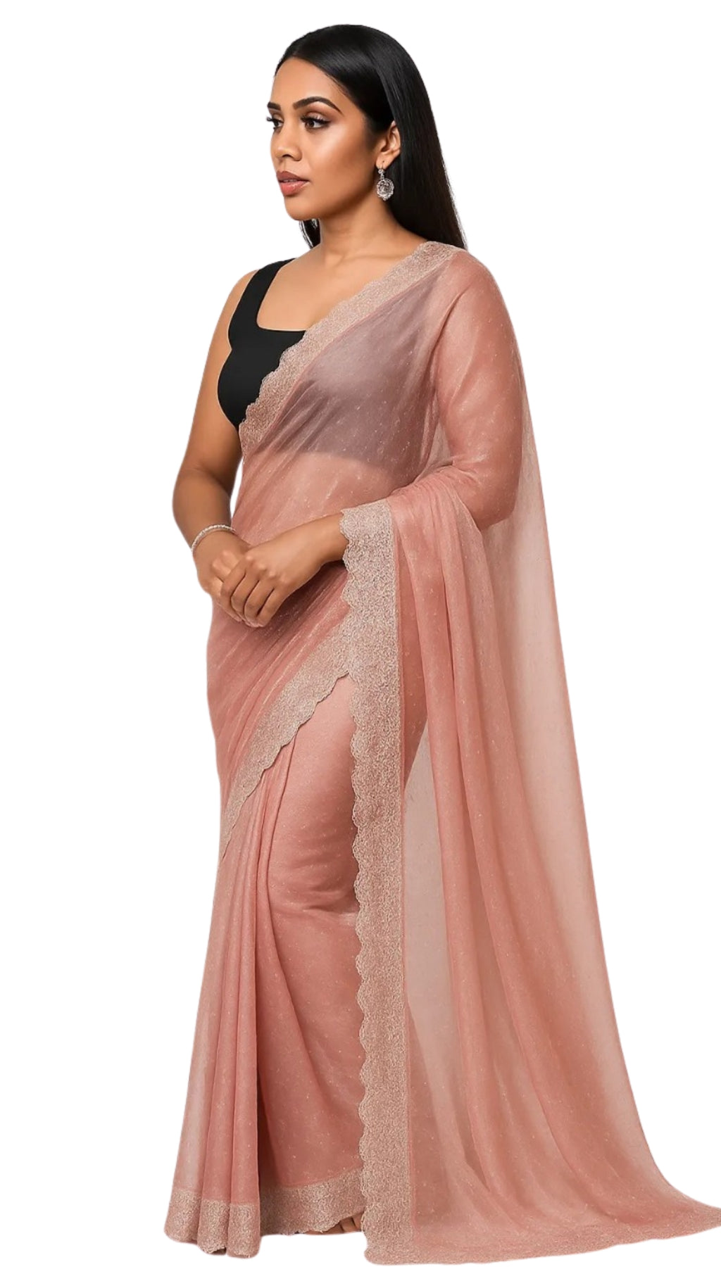 Dharohhar Designer Chiffon Saree with Luxe Jimmy Choo-Inspired Finish