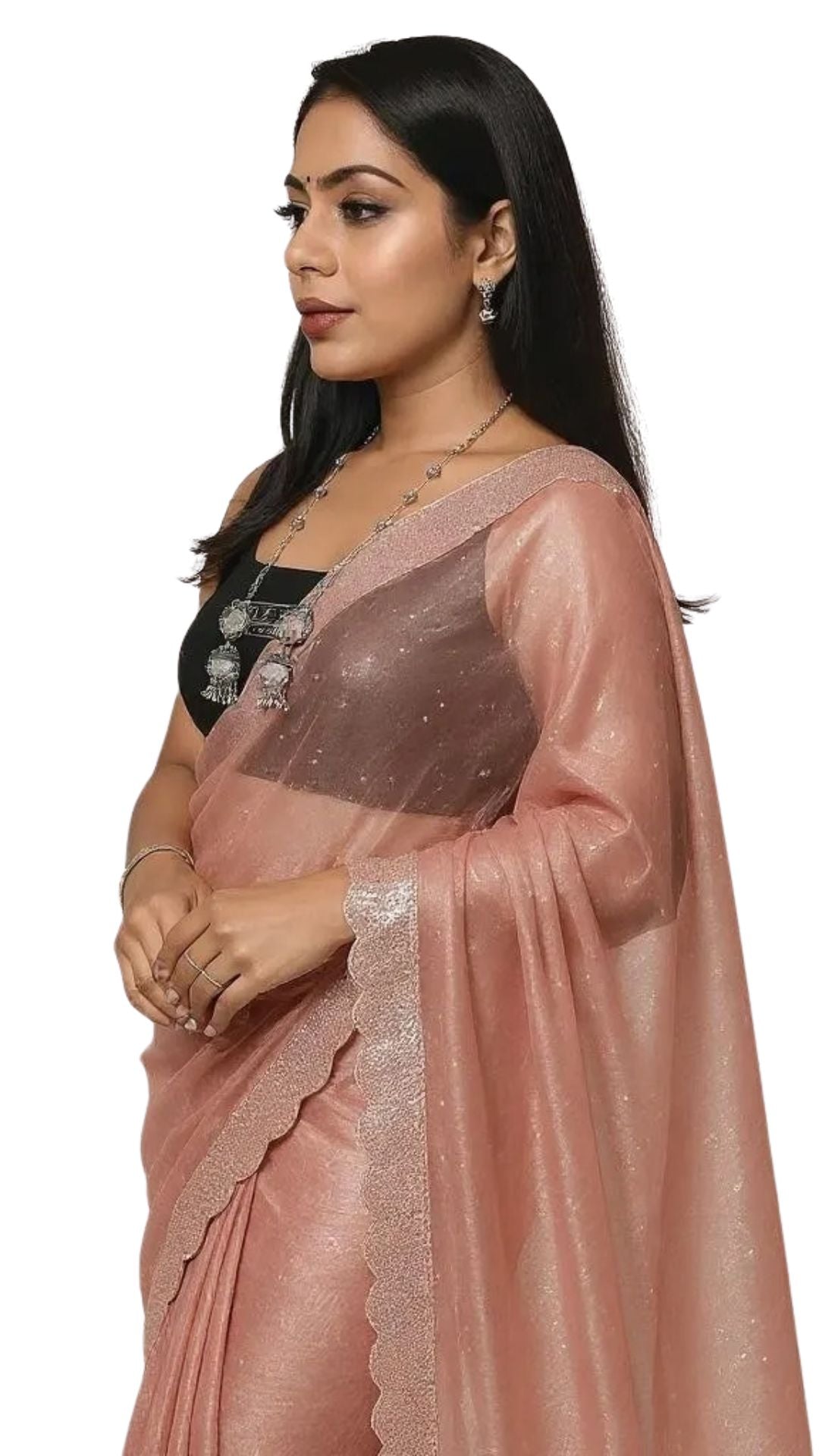 Dharohhar Designer Chiffon Saree with Luxe Jimmy Choo-Inspired Finish