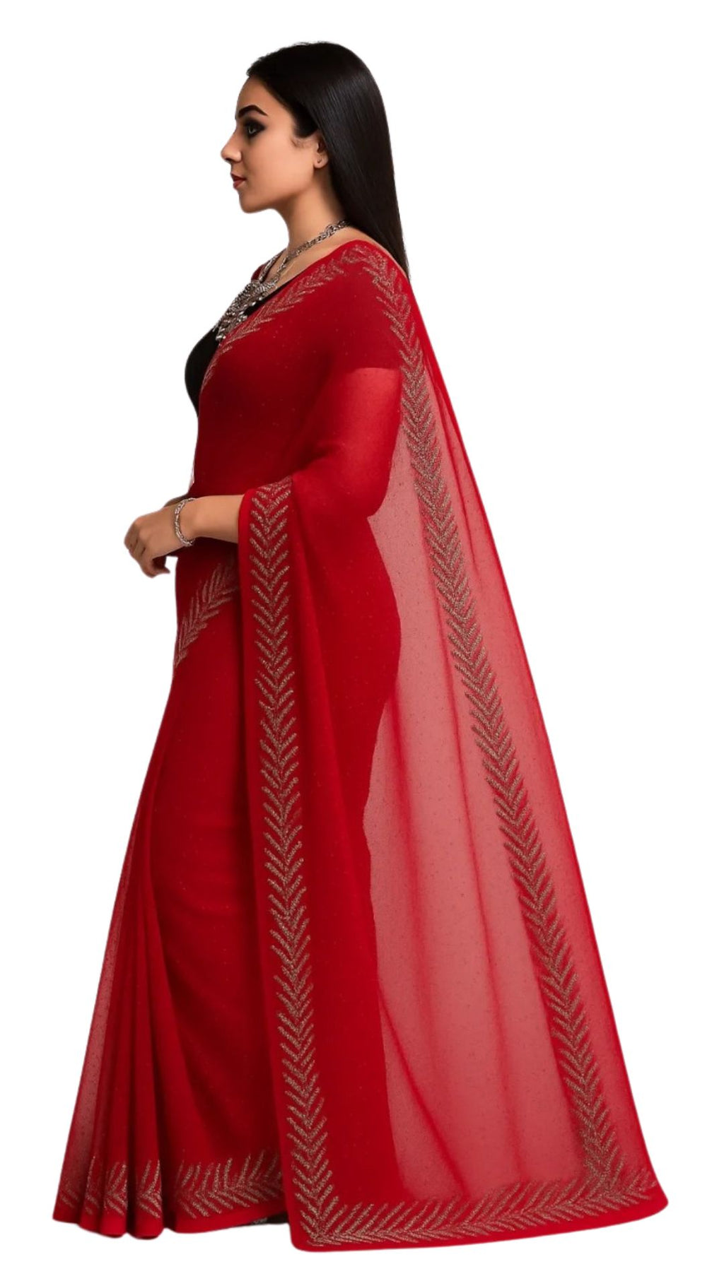 Dharohhar Women’s Designer Chiffon Saree with Luxe Jimmy Choo-Inspired Finish