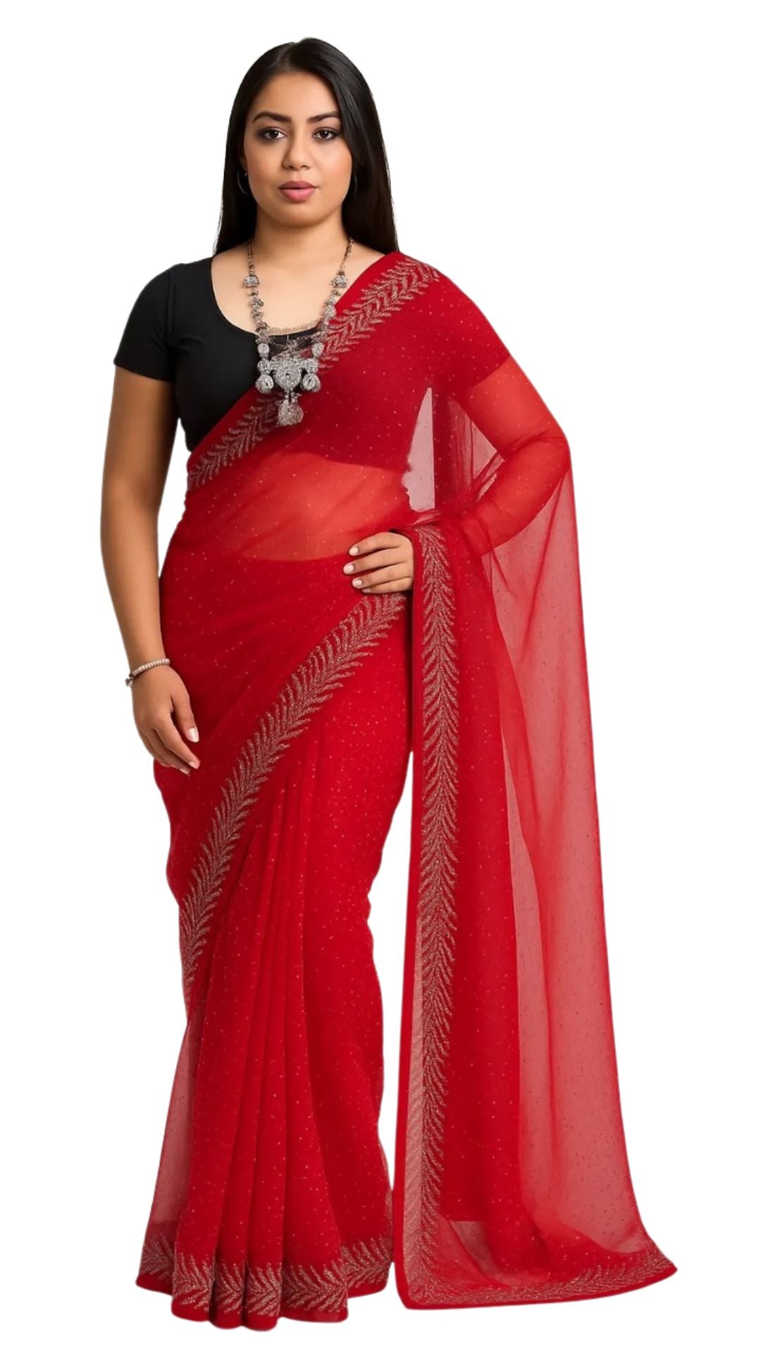Dharohhar Women’s Designer Chiffon Saree with Luxe Jimmy Choo-Inspired Finish