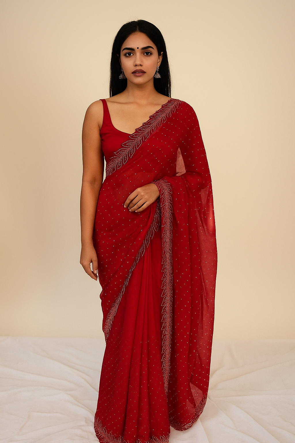 Dharohhar Women’s Designer Chiffon Saree with Luxe Jimmy Choo-Inspired Finish