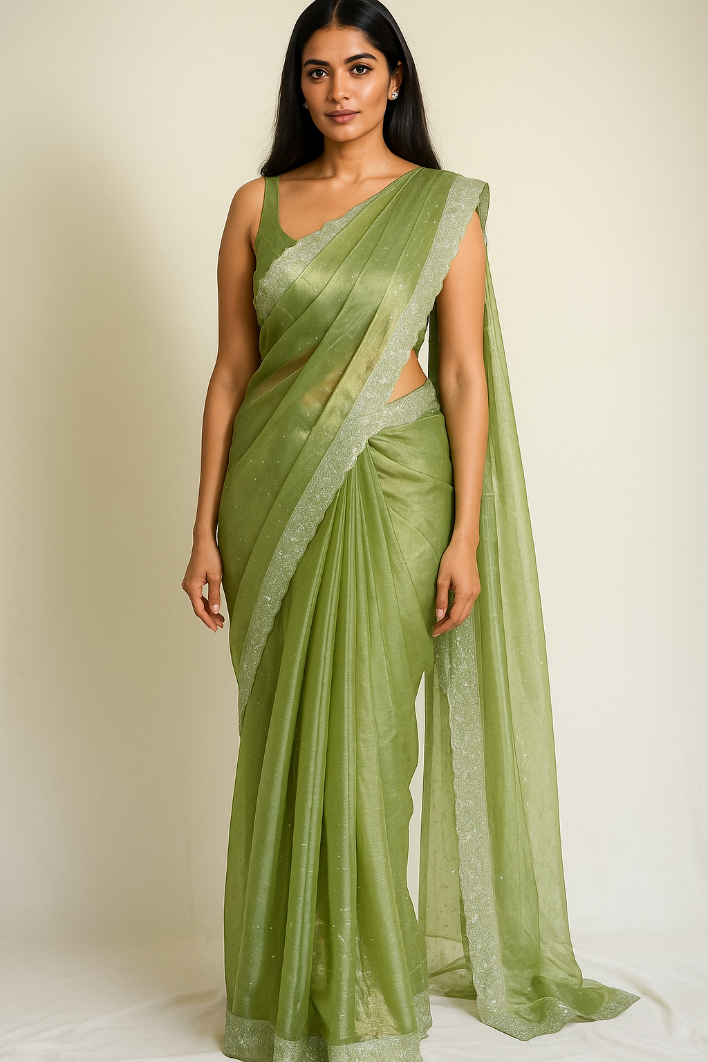 Dharohhar Designer Chiffon Saree with Luxe Jimmy Choo-Inspired Finish