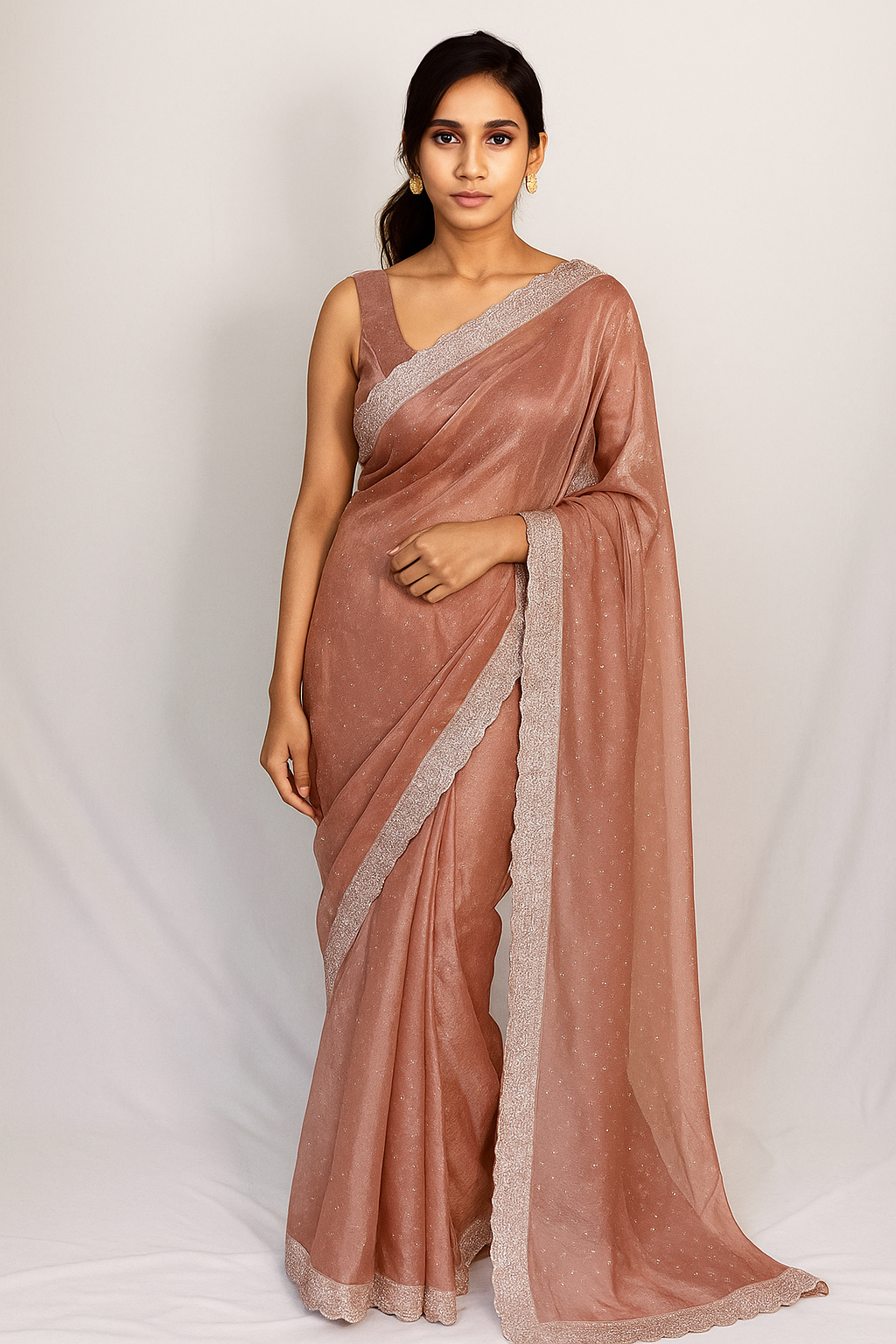 Dharohhar Designer Chiffon Saree with Luxe Jimmy Choo-Inspired Finish
