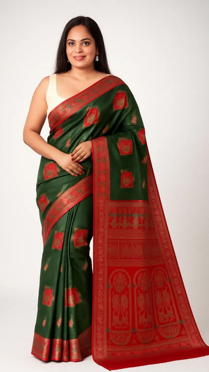 Dharohhar  Lilabali Handcrafted Baluchari Silk Saree- Green