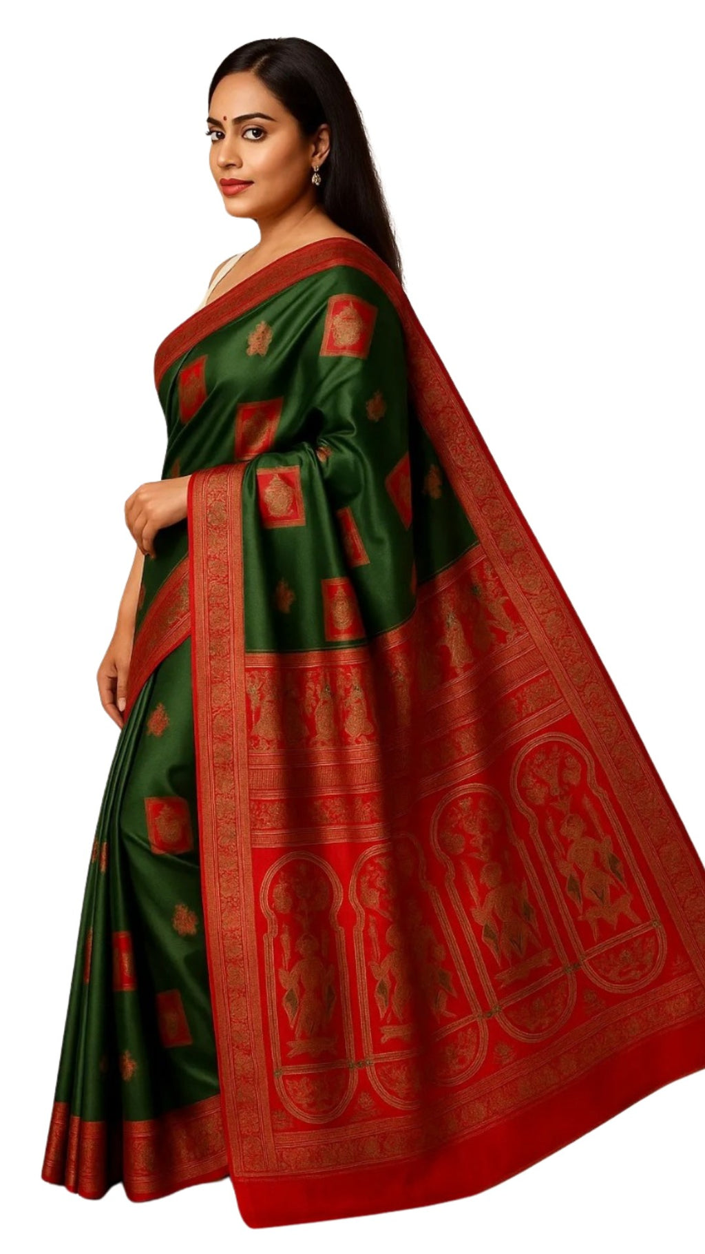 Dharohhar  Lilabali Handcrafted Baluchari Silk Saree- Green