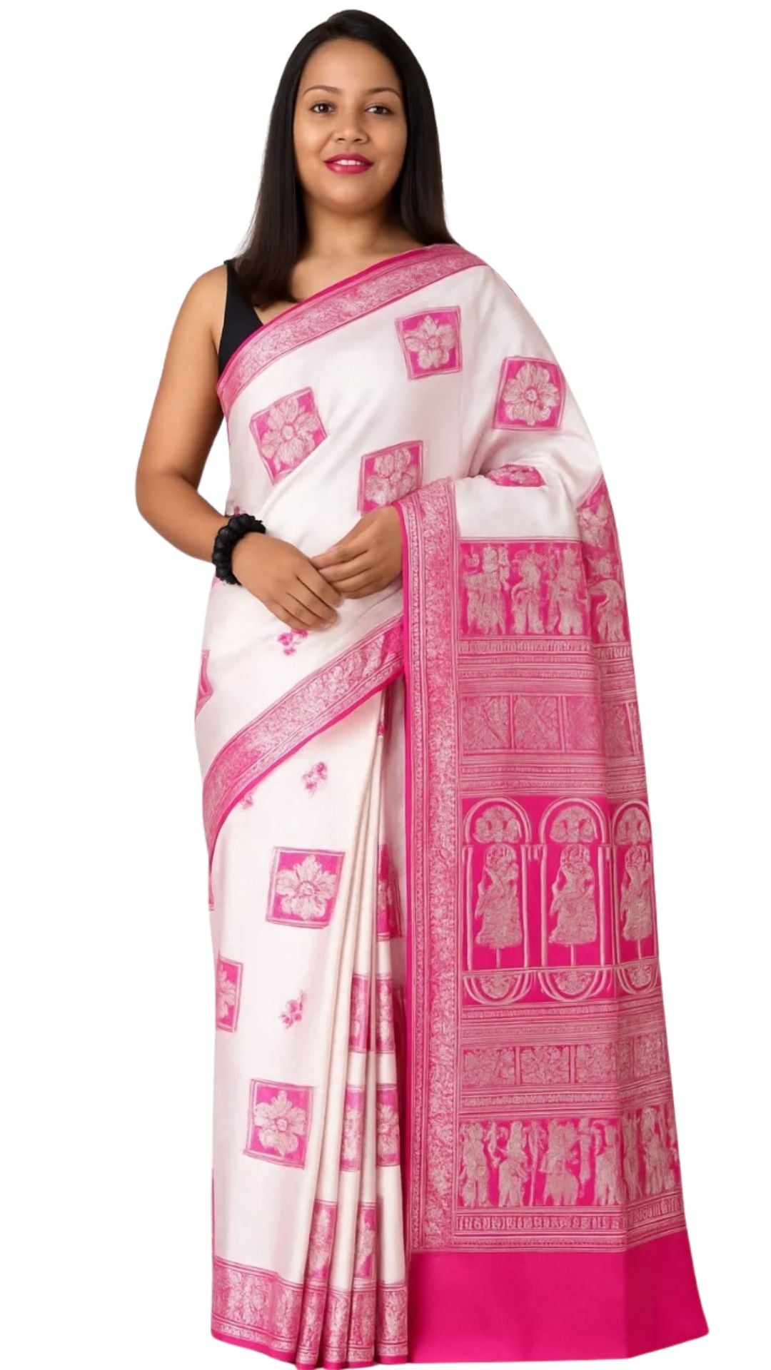 Dharohhar  Lilabali Handcrafted Baluchari Silk Saree- White