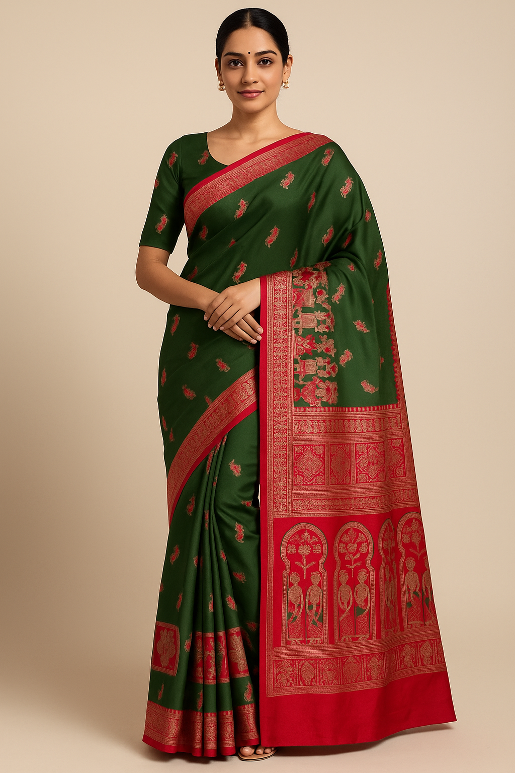 Dharohhar  Lilabali Handcrafted Baluchari Silk Saree- Green
