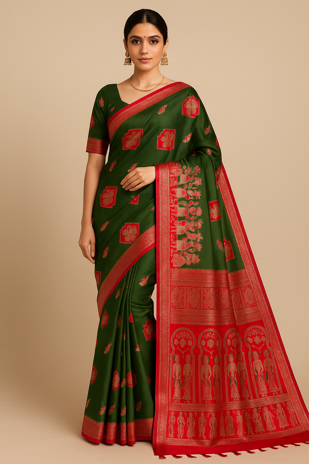 Dharohhar  Lilabali Handcrafted Baluchari Silk Saree- Green