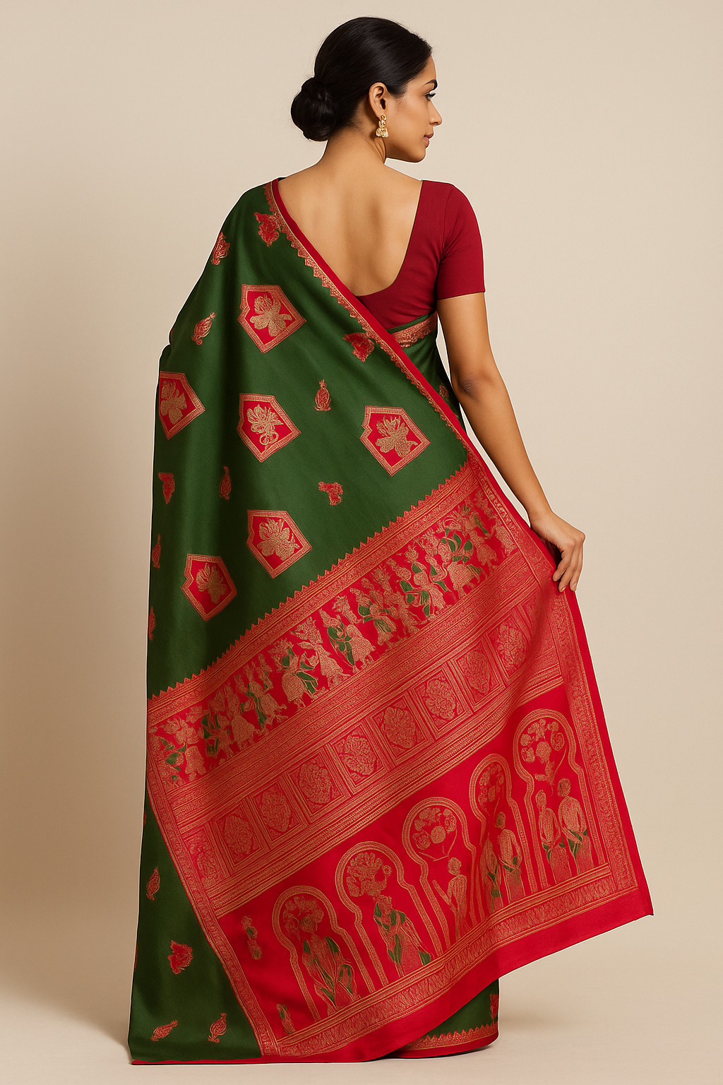 Dharohhar  Lilabali Handcrafted Baluchari Silk Saree- Green