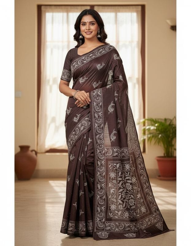 Maroon Bangalore Silk Saree with Handcrafted Kantha Stitch