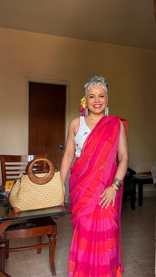 Pink Mul Cotton Saree