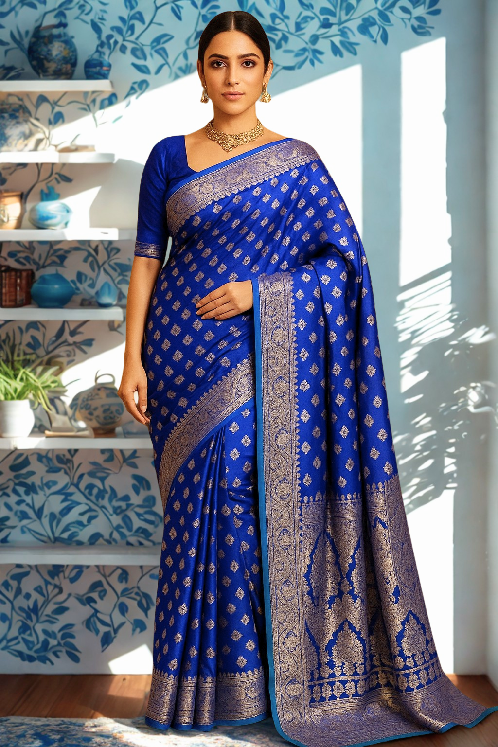 Nilambari Benarasi Silk Saree- Handcrafted Sustainable Banarasi Silk Saree with Golden Zari