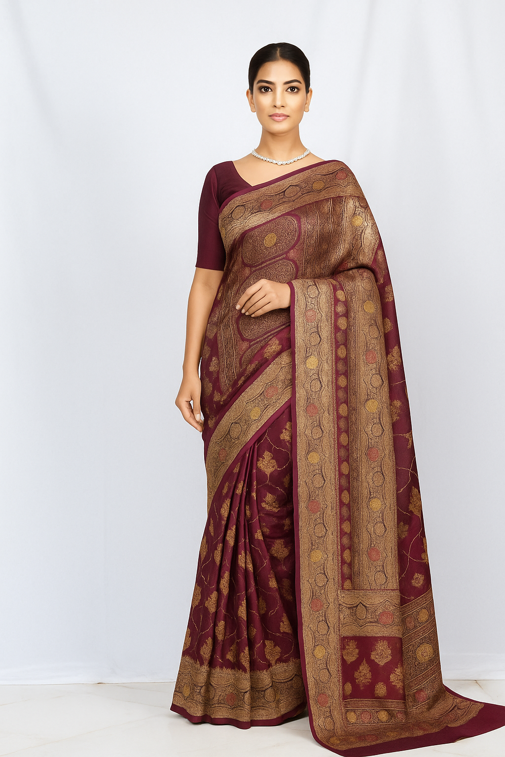 Dharohhar Women Silk Rajrani Saree with Classic Solid Design and Intricate Zari Meenakari Work | Perfect for Celebrations & Everyday Grace - Dark Wine