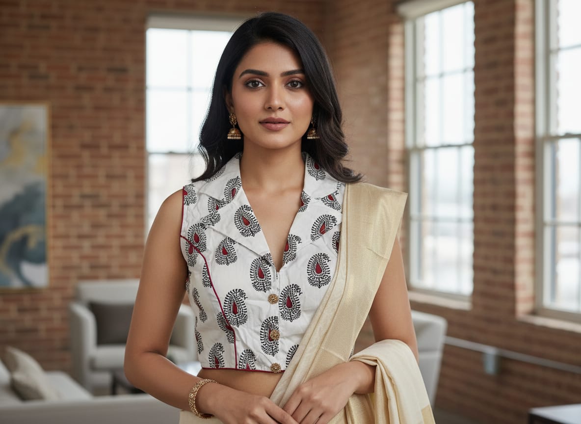 Pure Handcafted Ajrakh Cotton Designer Blouse