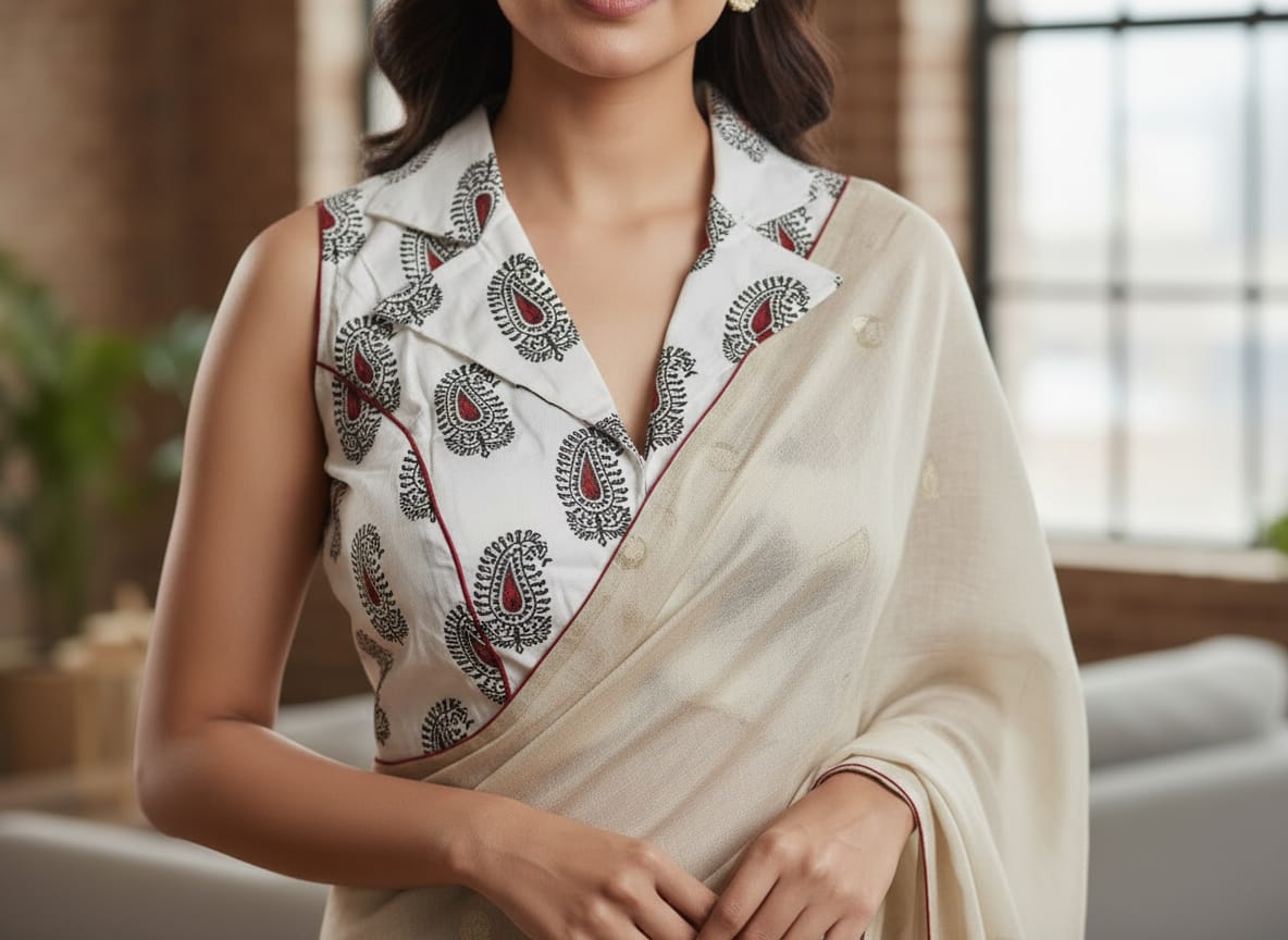 Pure Handcafted Ajrakh Cotton Designer Blouse