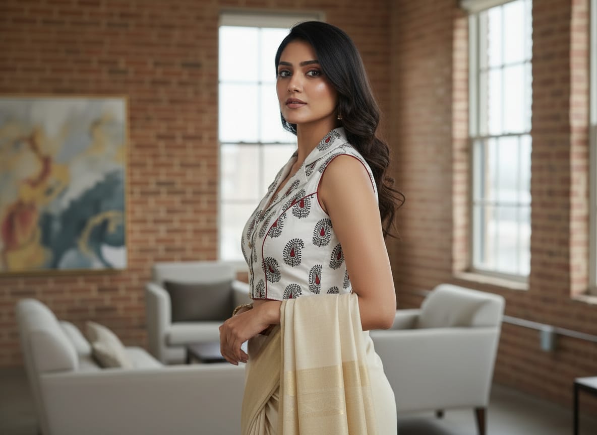 Pure Handcafted Ajrakh Cotton Designer Blouse