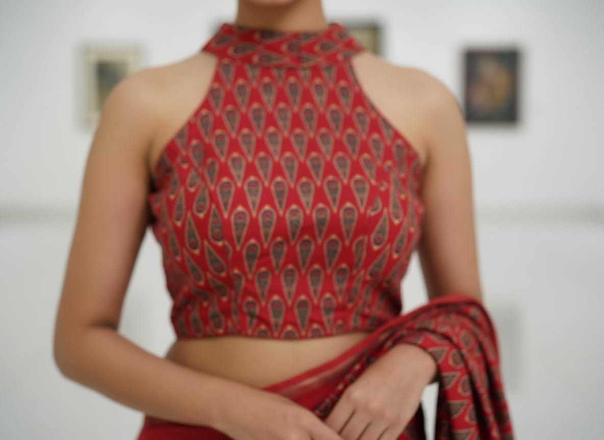 Pure Handcafted Ajrakh Cotton Designer Blouse