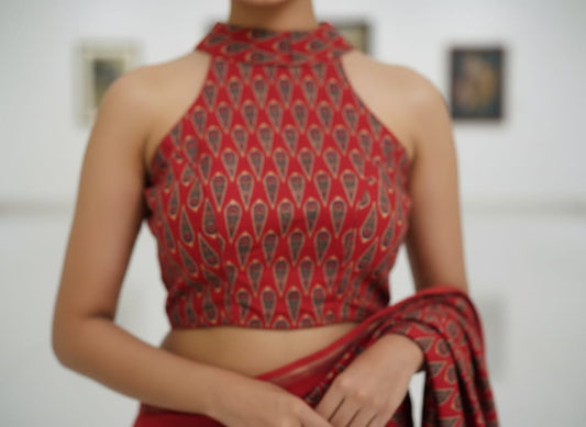 Pure Handcafted Ajrakh Cotton Designer Blouse