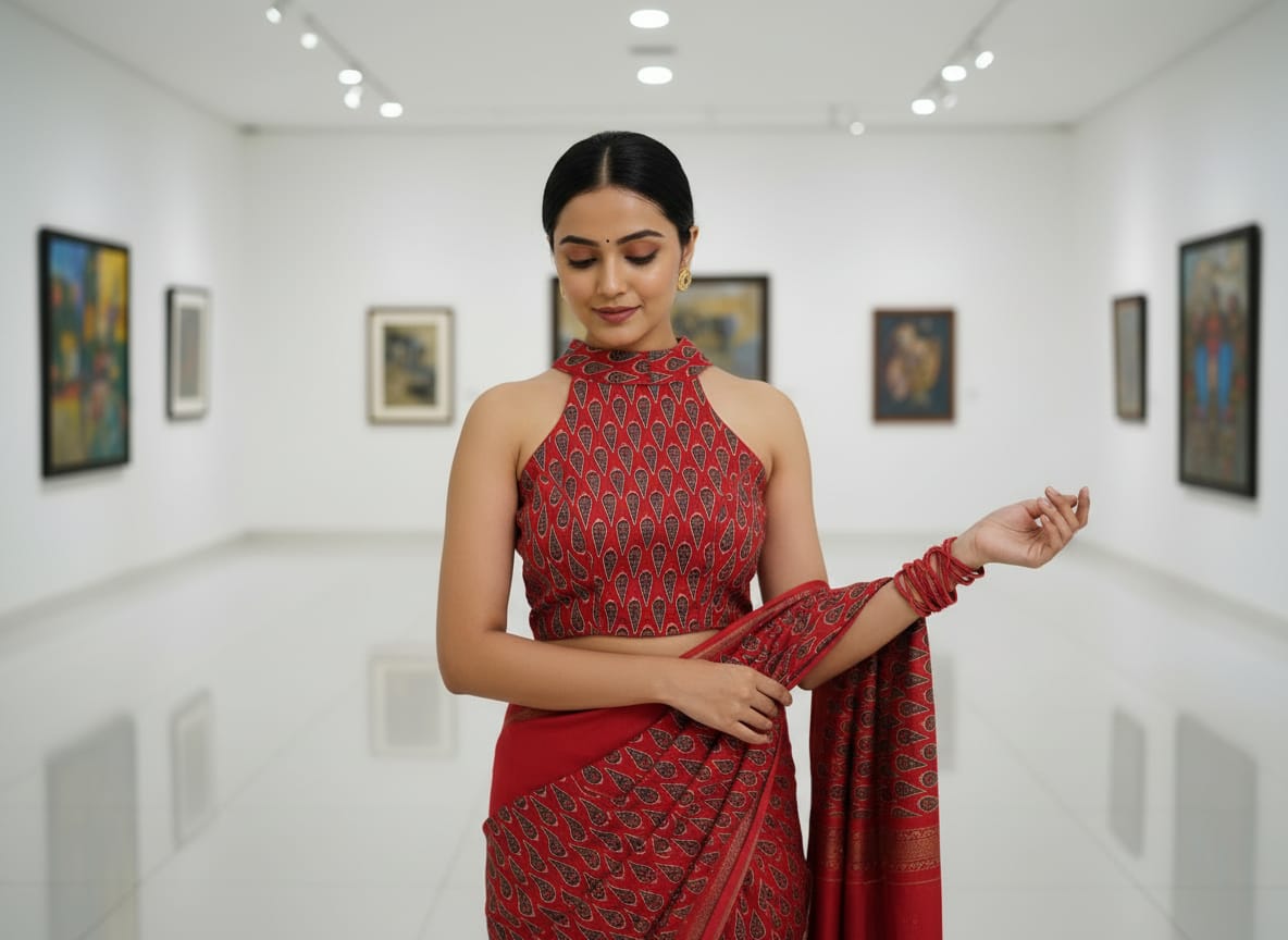 Pure Handcafted Ajrakh Cotton Designer Blouse