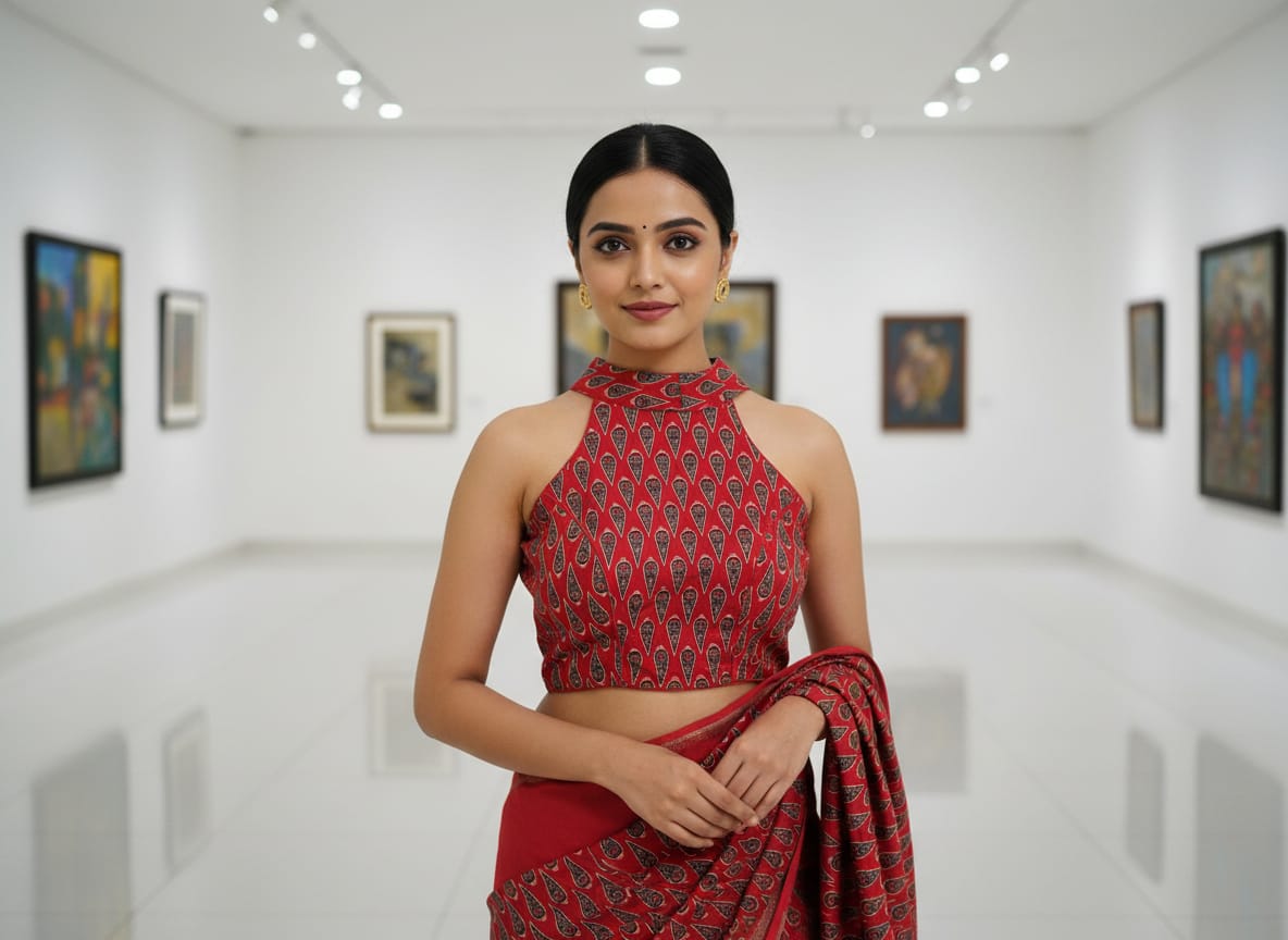 Pure Handcafted Ajrakh Cotton Designer Blouse