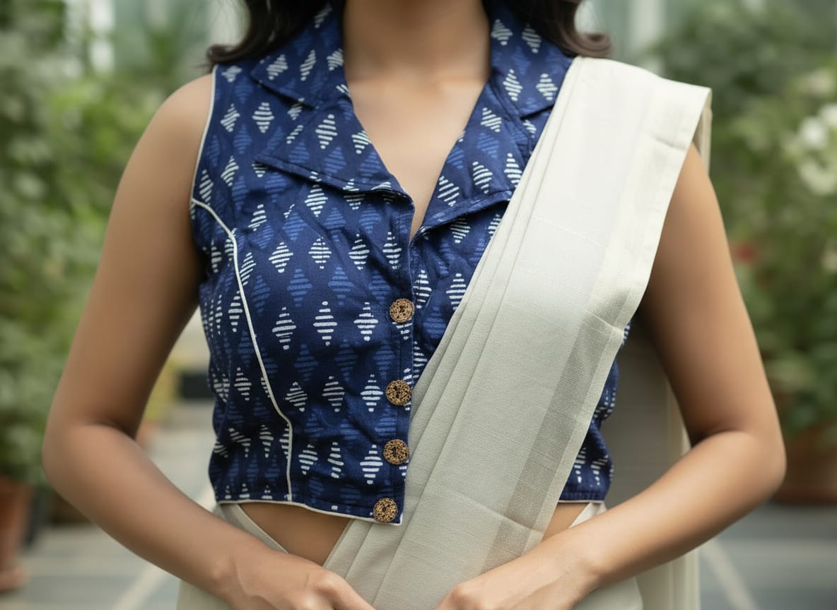 Pure Handcafted Ajrakh Cotton Designer Blouse