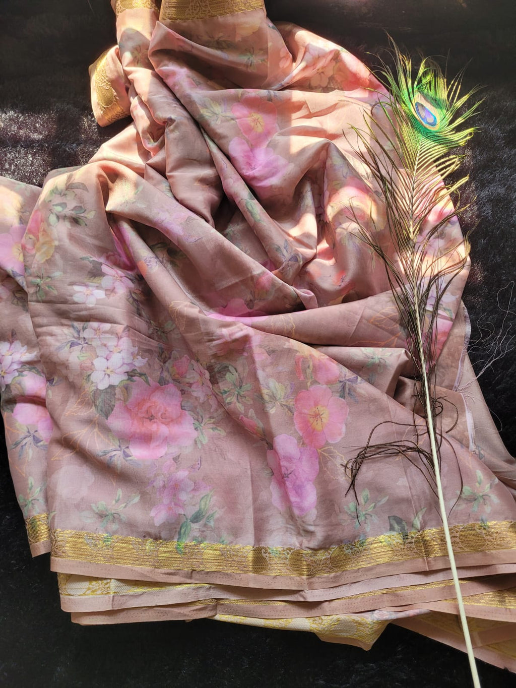 Floral Print Pure Silk Saree